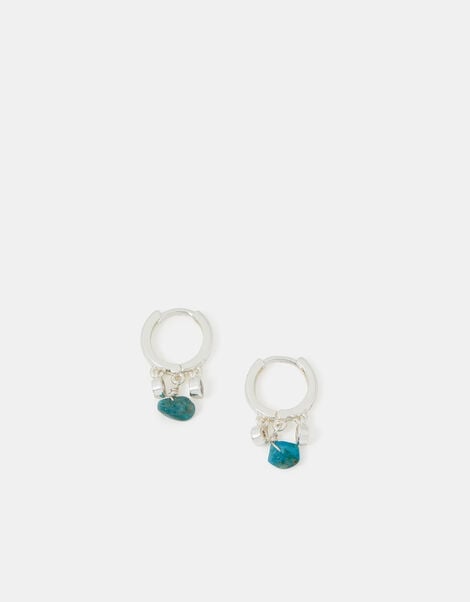 Sterling Silver-Plated Stone Drop Huggie Hoop Earrings, , large