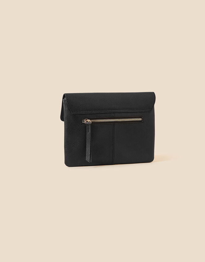 Leather Cross-Body Messenger Bag, Black (BLACK), large