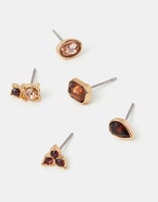 5-Pack Gemstone Stud Earrings, Brown (BROWN), large