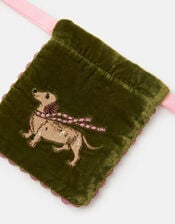 Sausage Dog Velvet Drawstring Pouch, , large