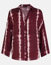 Tie Dye Long Sleeve Beach Cover Up Shirt, Red (BURGUNDY), large