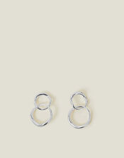 Sterling Silver Double Hoop Drop Earrings, , large