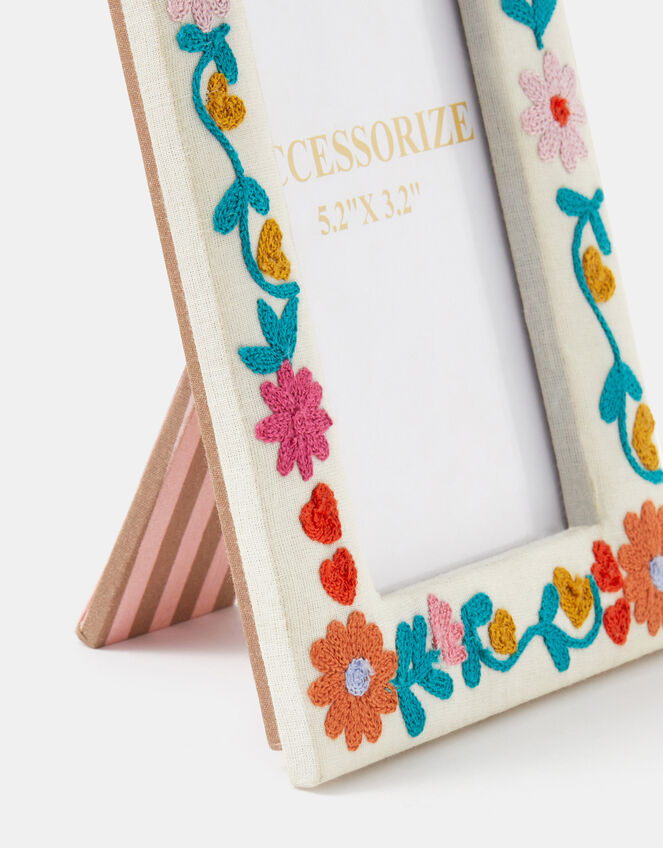 Floral Embroidered Photo Frame 5.2 x 3.2, , large