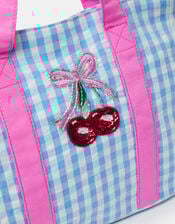Girls Mini Cherry Gingham Tote Bag, , large