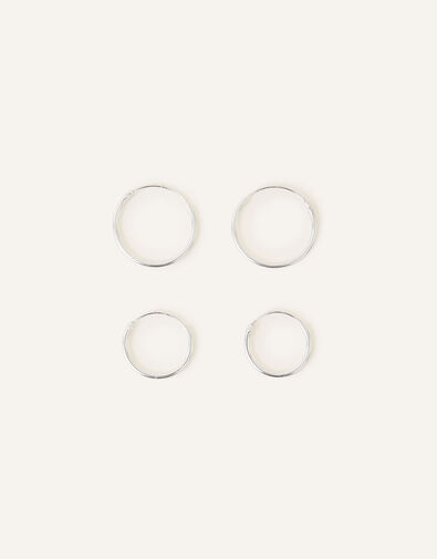 Sterling Silver Plain Mini Hoops Set of Two, , large