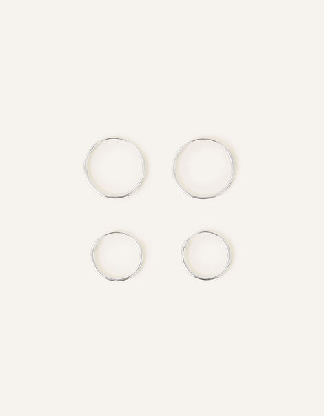 Sterling Silver Plain Mini Hoops Set of Two, , large