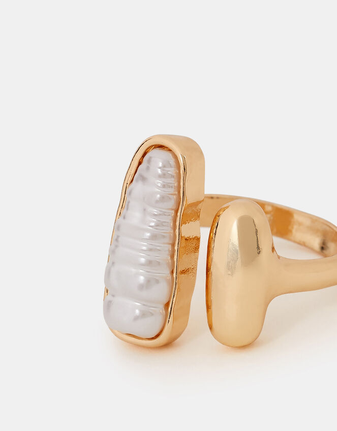 Statement Pearl Open Ring, Cream (PEARL), large