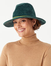 Chenille Packable Fedora Hat, Green (GREEN), large