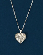 Sterling Silver-Plated Filigree Heart Pendant Necklace, , large