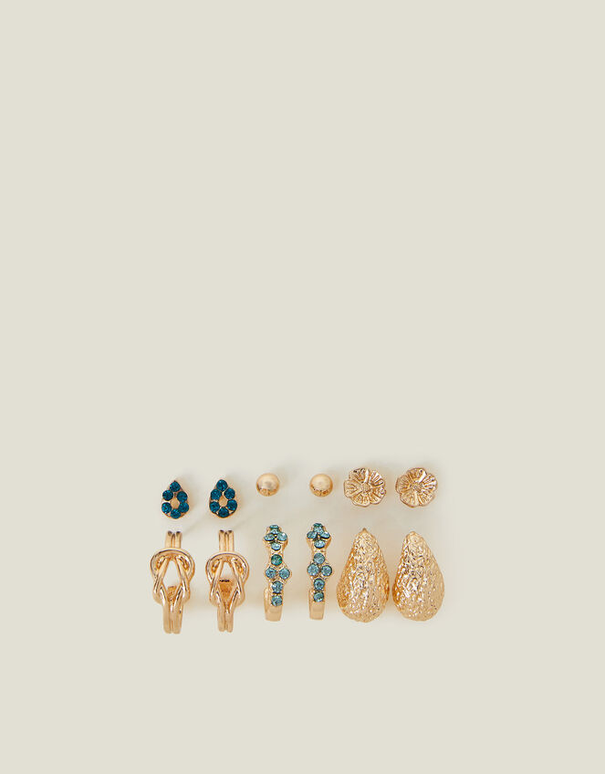 6-Pack Gem Textured Stud and Hoop Earrings, , large