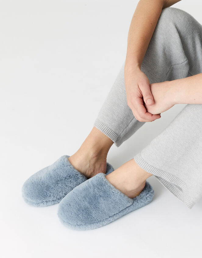 Faux Fur Capped Slippers, Blue (BLUE), large