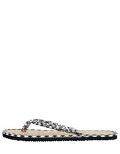 Gingham Plait Seagrass Flip-Flops, Black (BLACK), large