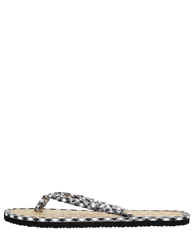Gingham Plait Seagrass Flip-Flops, Black (BLACK), large