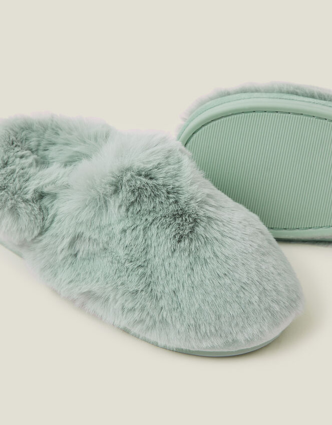 Faux Fur Slingback Slippers, Green (GREEN), large
