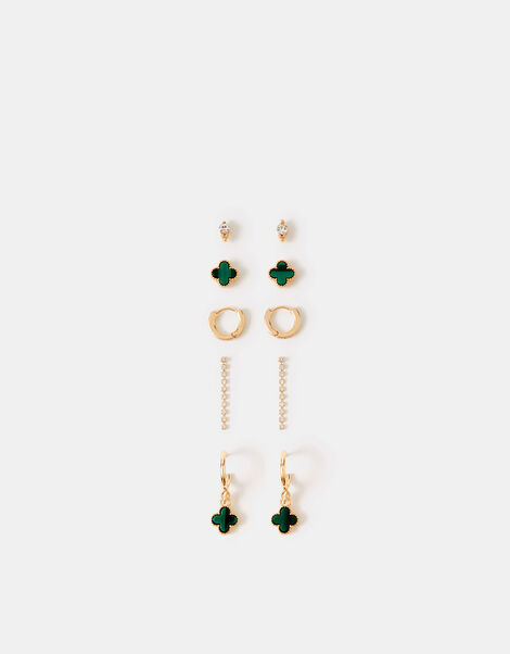 5-Pack Green Clover Stud & Hoop Earrings, , large