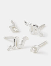2-Pack Sterling Silver Snake & Eye Stud Earrings, , large