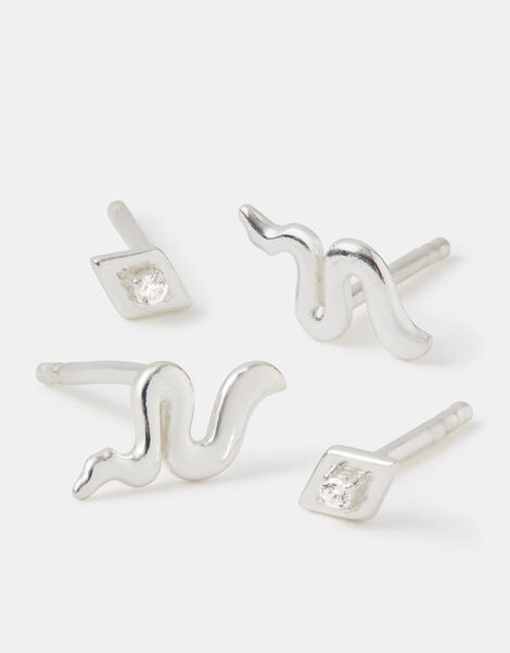 2-Pack Sterling Silver Snake & Eye Stud Earrings, , large