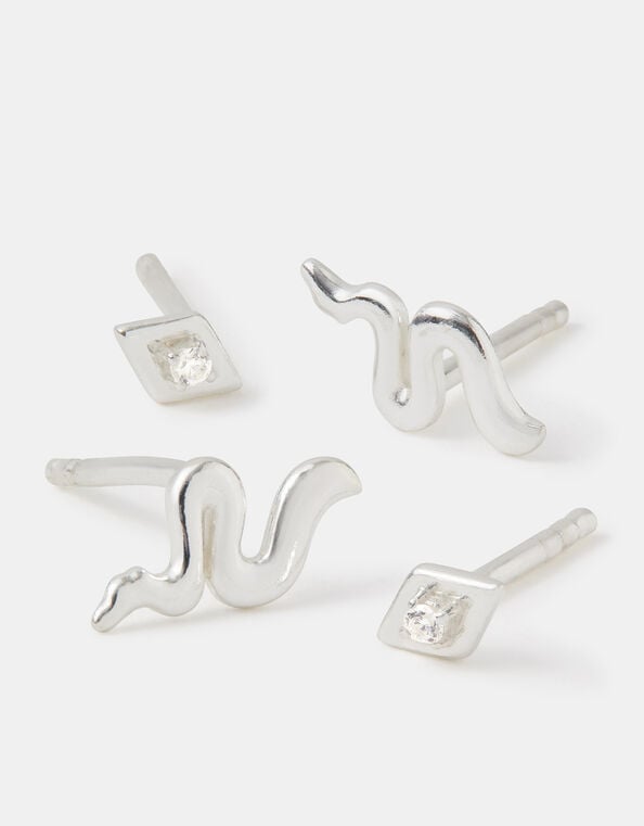 2-Pack Sterling Silver Snake & Eye Stud Earrings, , large