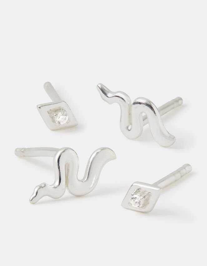 2-Pack Sterling Silver Snake & Eye Stud Earrings, , large