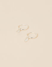 Sterling Silver Leaf Charm Hoop Earrings, , large
