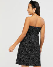 Polka Dot Jersey Bandeau Dress, Black (BLACK), large