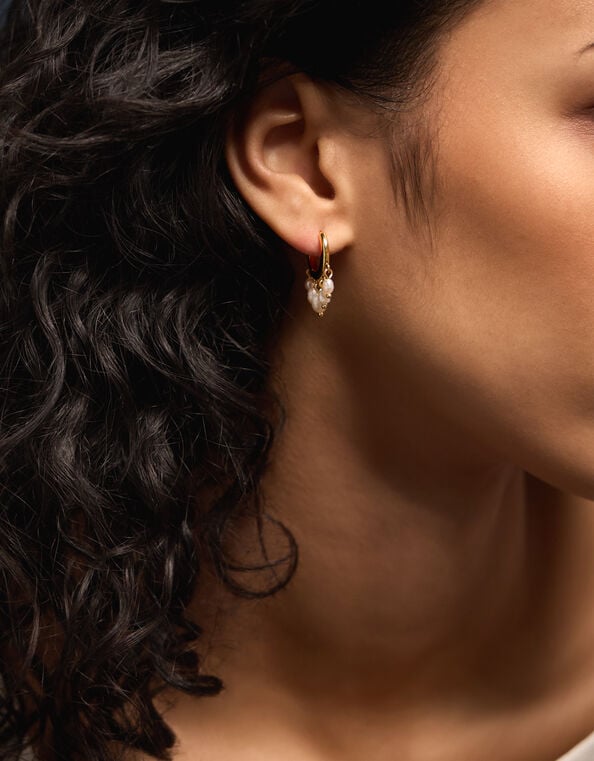 14ct Gold-Plated Pearl Hoop Drop Earrings, , large