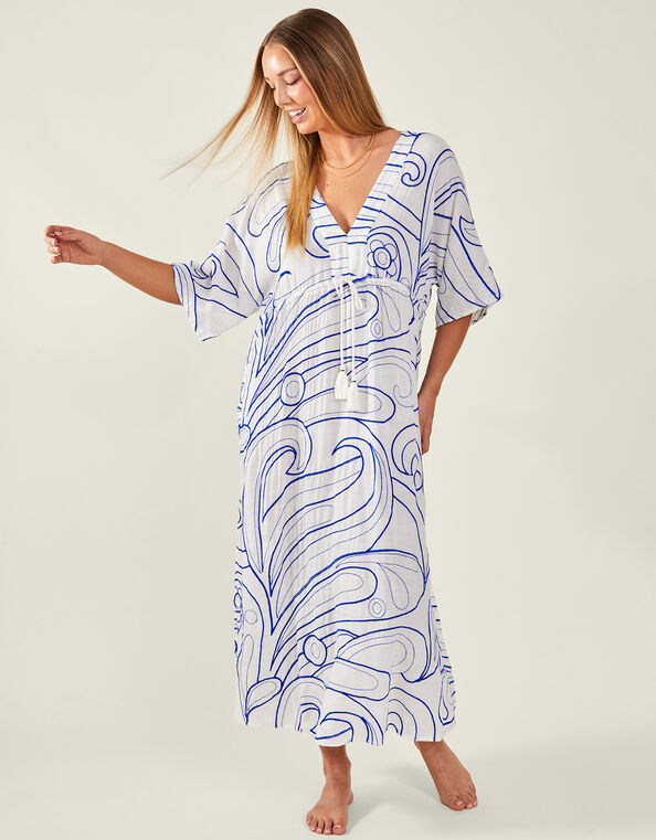 Embroidered Swirl Dress, White (WHITE), large