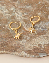 14ct Gold-Plated Star Charm Huggie Hoops, , large