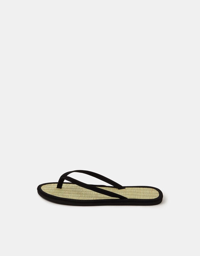 Plain Seagrass Flip Flops, Black (BLACK), large