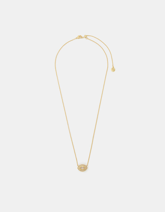 14ct Gold-Plated Diamanté Evil Eye Necklace, , large