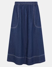 A-Line Denim Midi Skirt, Blue (DENIM), large