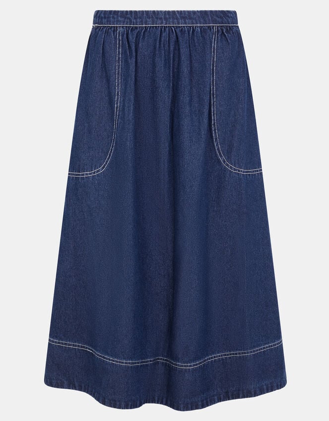 A-Line Denim Midi Skirt, Blue (DENIM), large