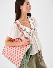 Floral Block Print Quilted Shopper Bag, , large