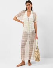 Crochet Maxi Kaftan Dress, White (WHITE), large