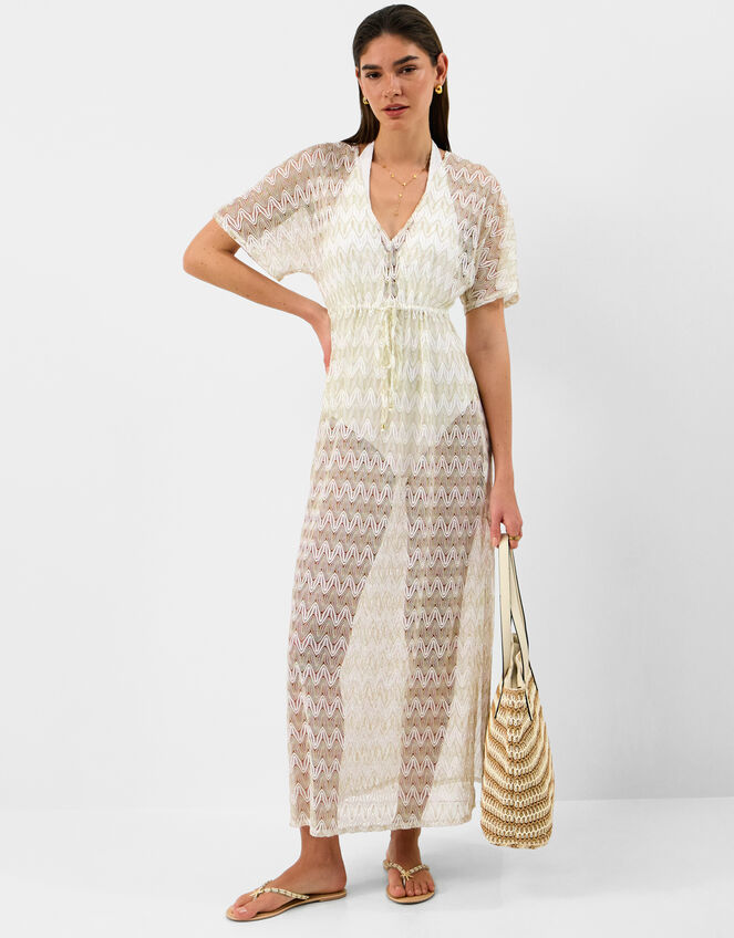 Crochet Maxi Kaftan Dress, White (WHITE), large