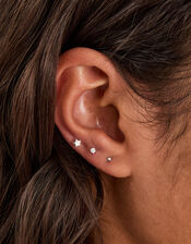 3-Pack Sterling Silver Star Stud Earrings, , large