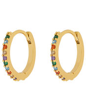 Gold-Plated Rainbow Gem Huggie Hoop Earrings, , large