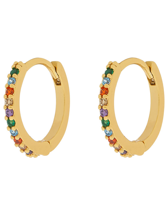 Gold-Plated Rainbow Gem Huggie Hoop Earrings, , large