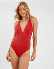 Stitch Cross-Back Plunge Swimsuit, Red (RED), large