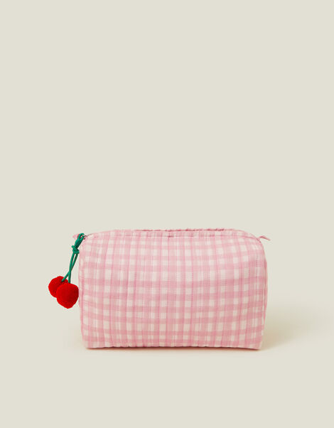 Gingham Cherry Wash Bag, , large