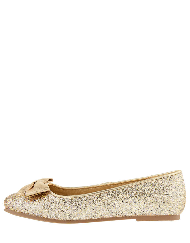 Shimmer Bow Ballerina Shoes, Gold (GOLD), large