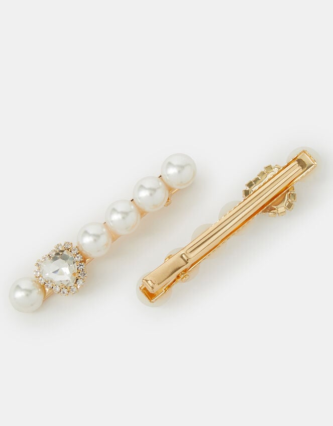2-Pack Girls Heart Pearl Hair Slides, , large
