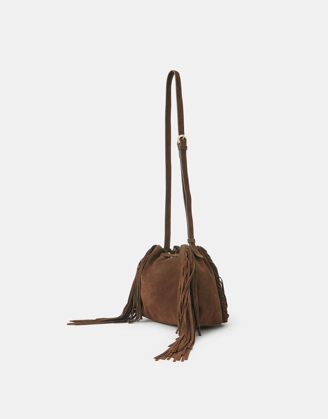Suede Fringe Bucket Bag, , large