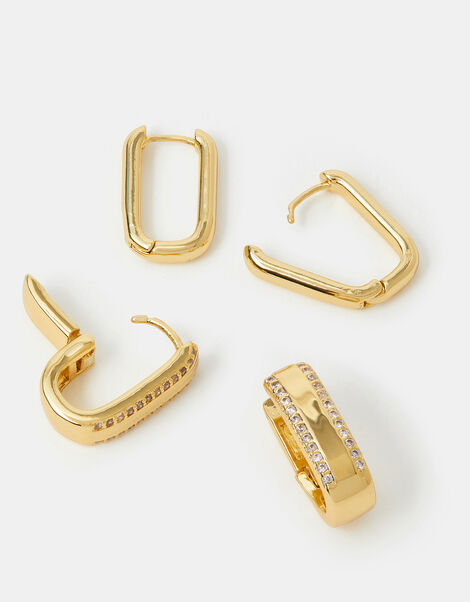 2-Pack 14ct Gold-Plated Rectangle Hoop Earrings, , large