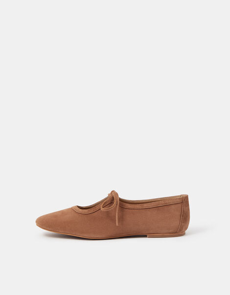 Tie Suede Ballet Flats, Tan (TAN), large