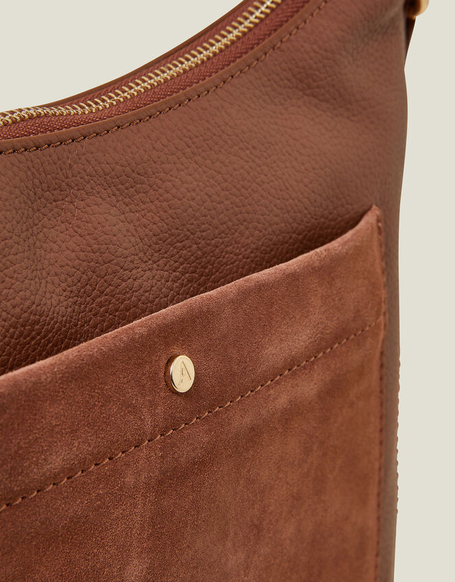 Leather Messenger Cross-Body Bag, Tan (TAN), large