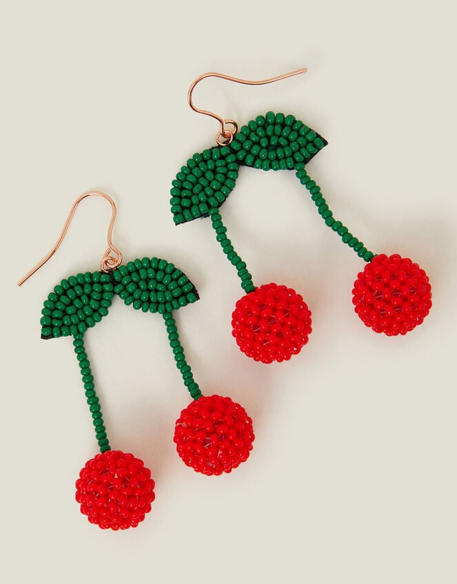Cherry Beaded Drop Earrings, , large