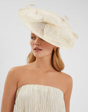 Large Woven Bow Disc Fascinator, Ivory (IVORY), large
