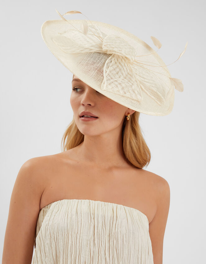 Large Woven Bow Disc Fascinator, Ivory (IVORY), large
