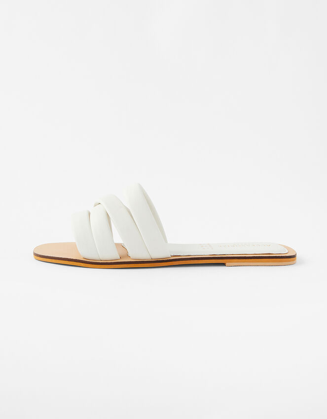 Sophie Strappy Leather Sliders, White (WHITE), large